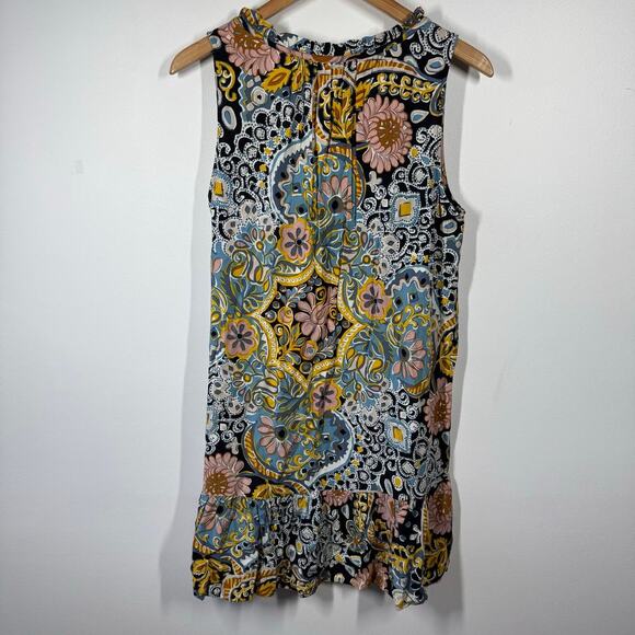 Ann Taylor Loft Dress Women M sleeveless Ruffle Neck Floral Bright Spring Preppy - Picture 5 of 6